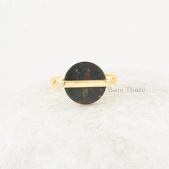 Bloodstone Ring - Solid Sterling Silver - Gold Plated Ring - 12mm Flat Round Gemstone - Artisan Jewelry - Gift For Aunt - Jewelry For Nurse