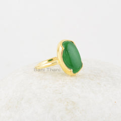 Green Aventurine Ring - Solid Silver - Gold Plated Ring - Prong Set - Semi Precious Jewelry - Jewelry For Sister - Gift For Graduate