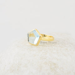 Crystal Quartz Gemstone Silver Ring - 11mm Star Shaped Ring - Gold Plated Ring - 925 Silver Ring - Handmade Jewelry - Womens Gift Jewelry