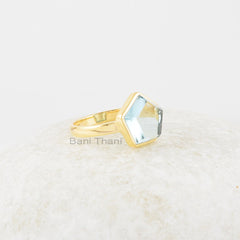 Crystal Quartz Gemstone Silver Ring - 11mm Star Shaped Ring - Gold Plated Ring - 925 Silver Ring - Handmade Jewelry - Womens Gift Jewelry