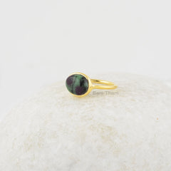 Ruby Zoisite Oval Gemstone Ring - 8x10mm Gemstone Ring - 18k Gold Plated Ring - 925 Sterling Silver Ring - Gift for Women - Gift for Her