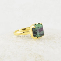 Zoisite Ring, Ruby Zoisite 9x9mm Square Shape Gemstone Ring, 925 Sterling Silver Multi Color Ring, Handmade Silver Jewery For Women