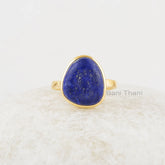 Beautiful Lapis Ring, Blue Lapis Lazuli 12x14mm Nugget Shape Gemstone Ring, Gold Plated Handmade Silver Ring, Bezel Set Silver Rings