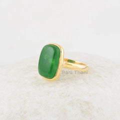 Silver Ring, Green Aventurine Cushion 10x14mm Sterling Silver Ring, 18k Gold Plated Ring, Green Aventurine Gemstone Ring For Wife