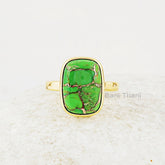 Turquoise Ring - Solid Silver - Green Copper Turquoise Ring - 10x14mm Gold Plated Ring - Artisan Jewelry - Gift for Xmas - Jewelry for Mom