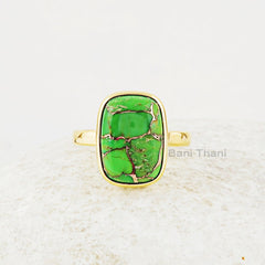 Turquoise Ring - Solid Silver - Green Copper Turquoise Ring - 10x14mm Gold Plated Ring - Artisan Jewelry - Gift for Xmas - Jewelry for Mom