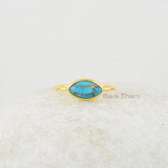 Turquoise Ring - 925 Silver - Handmade Ring - Indian Jewelry - 5x10mm Marquise Stone - 18k Gold Plated - Jewelry for Girl - Gift for Teens