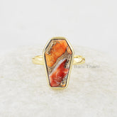 Oyster Copper Ring, Mohave Oyster 10x17 mm Coffin Shape Gemstone Ring, Gold Plated Silver Bezel Set Ring, Handmade Gemstone Ring For Mother
