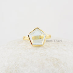 Crystal Quartz Gemstone Silver Ring - 11mm Star Shaped Ring - Gold Plated Ring - 925 Silver Ring - Handmade Jewelry - Womens Gift Jewelry