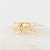 Beautiful Opal Ring, Pink Opal 4x4mm Round Gemstone Ring, Gold Plated Silver Double Gemstone Ring, Handmade Silver Ring For Girls & Women's