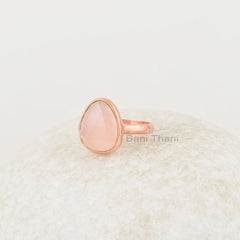 Pink Chalcedony Rose Gold Ring - Hand Crafted 925 Sterling Silver Ring for Mother - Bridesmaid Jewelry - 12x14mm Nugget Shape Gemstone Ring