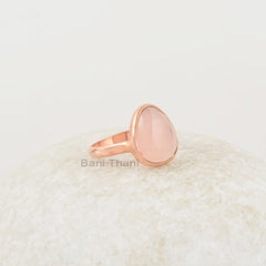Pink Chalcedony Rose Gold Ring - Hand Crafted 925 Sterling Silver Ring for Mother - Bridesmaid Jewelry - 12x14mm Nugget Shape Gemstone Ring