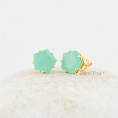 Aqua Chalcedony Studs Earrings - 925 Sterling Silver - Rose Gold Plated Studs - 11x11mm Prong Set Star - Gift For Her - Jewelry For Healing