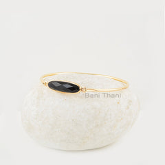 Black Onyx Bangles - Gold Plated Bracelet - Solid Silver - 7x25mm - Natural Stone Jewelry - Jewelry For New Beginning - Gift For Bridesmaid