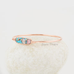Opal Turquoise Bracelet - Solid Silver - Rose Gold Plated Bracelet - 7x25mm Oval - High Quality Jewelry - Gift For Niece - Jewelry For Girls