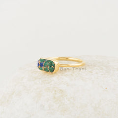 Azurite Ring, Azurite Copper 5x9mm Rectangle Shape Gold Plated Gemstone Ring, Bezel Set Silver Gemstone Ring, Beautiful Ring Gift For Her