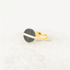 Bloodstone Ring - Solid Sterling Silver - Gold Plated Ring - 12mm Flat Round Gemstone - Artisan Jewelry - Gift For Aunt - Jewelry For Nurse