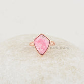 Elegant Rhodochrosite Ring, 11x15mm Kite Shape Gemstone Silver Ring, Handmade Rose Gold Plated Bezel Set Ring