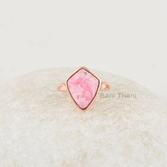 Elegant Rhodochrosite Ring, 11x15mm Kite Shape Gemstone Silver Ring, Handmade Rose Gold Plated Bezel Set Ring