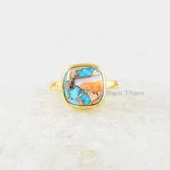 Oyster Turquoise Ring - 925 Solid Silver - Handmade Ring - 10mm Oyster Copper Turquoise - Gemstone Jewelry - Jewelry for Date - Gift for Her