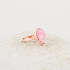 Elegant Rhodochrosite Ring, 11x15mm Kite Shape Gemstone Silver Ring, Handmade Rose Gold Plated Bezel Set Ring