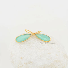 Aqua Chalcedony 8x25mm Pear Shape Gold Plated Silver Earrings, Chalcedony Bezel Set Long Drop Hook Gemstone Dangle Earrings, Wedding Jewelry