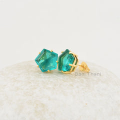 Elegant Teal Quartz Studs, Teal Quartz 11x11mm Silver Gemstone Earrings, Star Shape Quartz Gold Plated Studs Earrings, Studs For Girls
