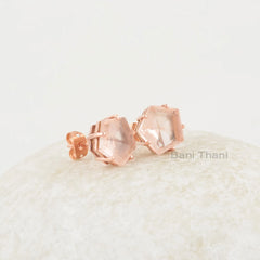 Beautiful Morganite Studs, Morganite Star Shape 11x11mm Silver Gemstone Earrings, Handmade Rose Gold Plated Prong Set Studs Earring For Girl