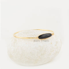 Black Onyx Bangles - Gold Plated Bracelet - Solid Silver - 7x25mm - Natural Stone Jewelry - Jewelry For New Beginning - Gift For Bridesmaid