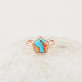 Copper Oyster Turquoise Ring, Turquoise 11x11mm Star Shape Gemstone Silver Ring, Handmade Rose Gold Plated Turquoise Ring, Gift For Her
