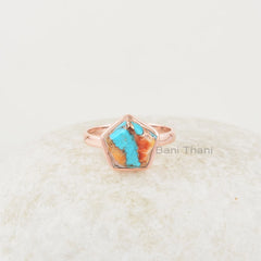 Copper Oyster Turquoise Ring, Turquoise 11x11mm Star Shape Gemstone Silver Ring, Handmade Rose Gold Plated Turquoise Ring, Gift For Her