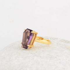 Amethyst Quartz Ring - 925 Silver - Handmade Ring - Indian Jewelry - 9x15mm Prong Coffin Jewelry - Jewelry for Designer - Gift for Girls