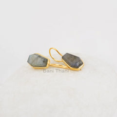 Coffin Earrings, Labradorite 9x15mm Sterling Silver Gemstone Earrings, Labradorite Gold Plated Coffin Earrings, Handmade Earrings For Women