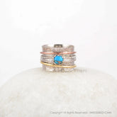 Blue Copper Turquoise Spinner Ring - Boho Ring - 5x5mm Round - 925 Silver - Artisan Jewelry - Jewelry For Anniversary - Gift For Mothers Day