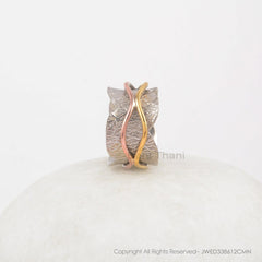 Boho Handmade Ring - 925 Silver - Rose Gold Plated Spinner Ring - Waves Band - Jewelry Manufacturer - Gift For Her - Jewelry For Healing