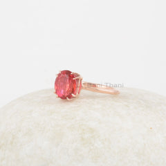 Padparadscha Sapphire Silver Ring - Rose Gold 925 Sterling Silver Ring for Women - Wedding Gift - 8x10mm Oval Gemstone Ring - Gift for Her
