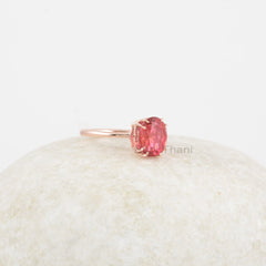Padparadscha Sapphire Silver Ring - Rose Gold 925 Sterling Silver Ring for Women - Wedding Gift - 8x10mm Oval Gemstone Ring - Gift for Her