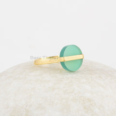 Aqua Chalcedony Ring - 12mm Flat Gemstone - 925 Sterling Silver - Gold Plated Ring - Modern Jewelry - Gift for Girls - Jewelry for The Bride