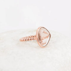 Morganite Ring - 925 Sterling Silver - Twisted Band - Rose Gold Plated - Birthstone Jewelry - Jewelry For Young Sister - Gift For Old Women