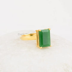 Green Aventurine Silver Ring - 8x12mm Rectangle Gemstone Ring - 925 Solid Silver Ring - Gold Plated Ring - Ring for Womens - Promise Ring