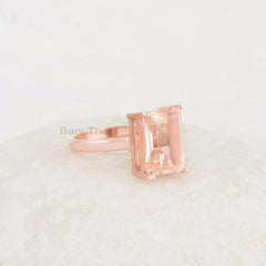 Morganite Gemstone Ring - 8x12mm Rectangle - Rose Gold Ring - Handcafted Ring - Jewelry For Women - Statement Ring - 925 Solid Silver Ring