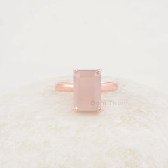 Pink Chalcedony Ring - Rose Gold Plated Ring - 8x12mm Cushion - 925 Silver - Modern Jewelry - Gift For Young Women - Jewelry For The Beach