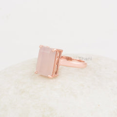Pink Chalcedony Ring - Rose Gold Plated Ring - 8x12mm Cushion - 925 Silver - Modern Jewelry - Gift For Young Women - Jewelry For The Beach