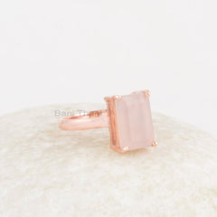 Pink Chalcedony Ring - Rose Gold Plated Ring - 8x12mm Cushion - 925 Silver - Modern Jewelry - Gift For Young Women - Jewelry For The Beach