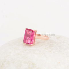 Pink Tourmaline Quartz Ring - 925 Sterling Silver - 8x12mm Rose Gold Plated - Artisan Jewelry - Jewelry for Inspiration - Gift for Birthday