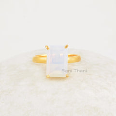 Rectangle Opalite Ring - 8x12mm Gemstone Ring - Micron Gold Plated Ring - 925 Solid Silver - Prong Ring - Womens Gift Jewelry - Dainty Ring
