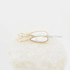 White Howlite Earrings, White Howlite 8x25mm Pear Shape Gold Plated Silver Gemstone Earrings, Elegant Long Drop Hook Earrings For Girls