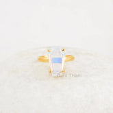 Opalite Silver Ring, Opalite Quartz 9x15mm Coffin Shape Gemstone Ring, Prong Set Coffin Ring, Handmade Silver Jewelry For Christmas Gift