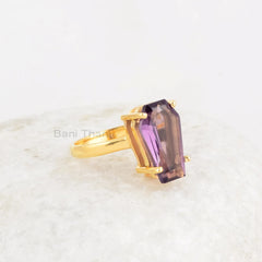 Amethyst Quartz Ring - 925 Silver - Handmade Ring - Indian Jewelry - 9x15mm Prong Coffin Jewelry - Jewelry for Designer - Gift for Girls
