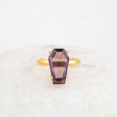 Amethyst Quartz Ring - 925 Silver - Handmade Ring - Indian Jewelry - 9x15mm Prong Coffin Jewelry - Jewelry for Designer - Gift for Girls